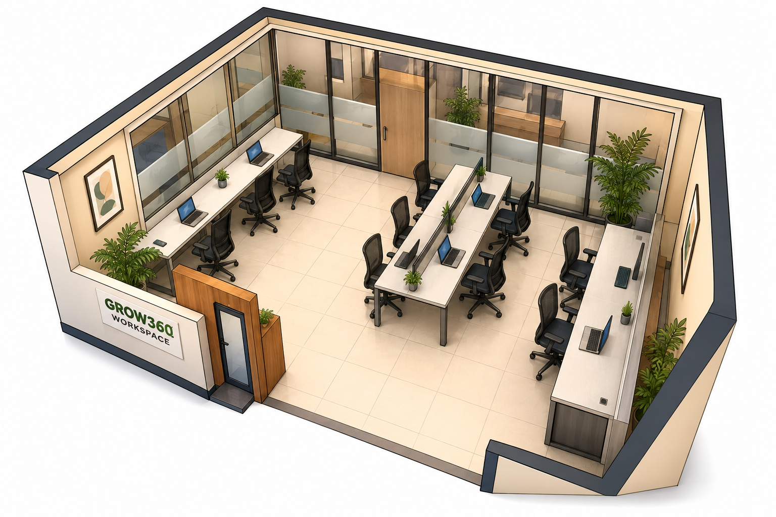 Colorful isometric 3D office workspace